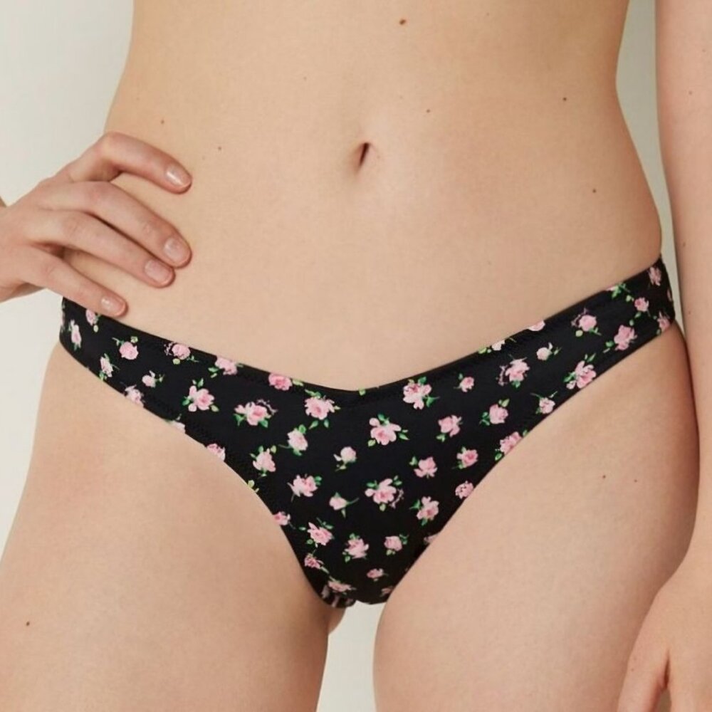 PINK SWIM RUCHED-FRONT BIKINI BOTTOM BLACK NWT